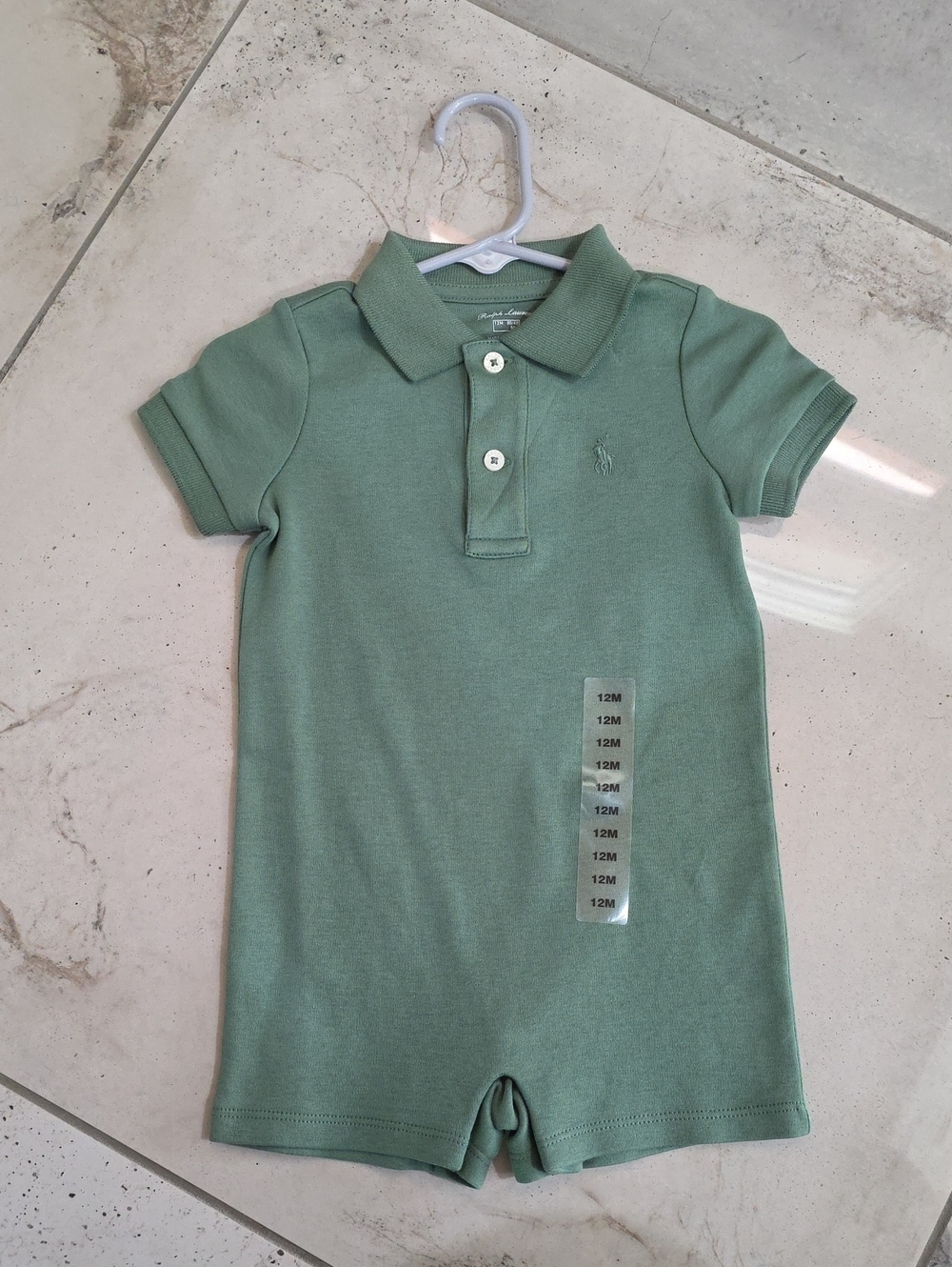 NWT 12M Ralph Lauren Sage Green Polo One-Piece 100% Cotton